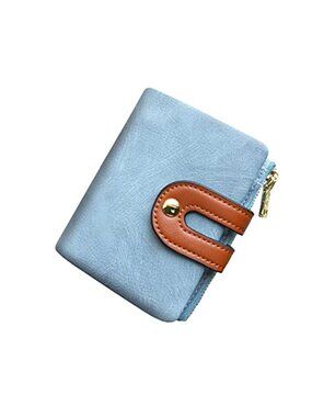 Women RFID Slim Bifold PU Leather Wallet Coin Purse 9 Card Slots ID Window Blue